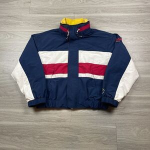 Vintage Tommy Hilfiger Jacket Mens Large Blue Sailing Gear 90s Flag Zip Hip Hop